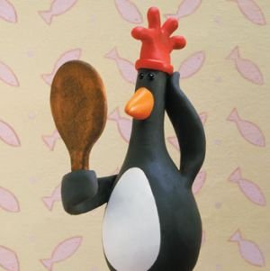 Feathers McGraw, the evil penguon from the Wallace and Gromit franchise, admiring himself